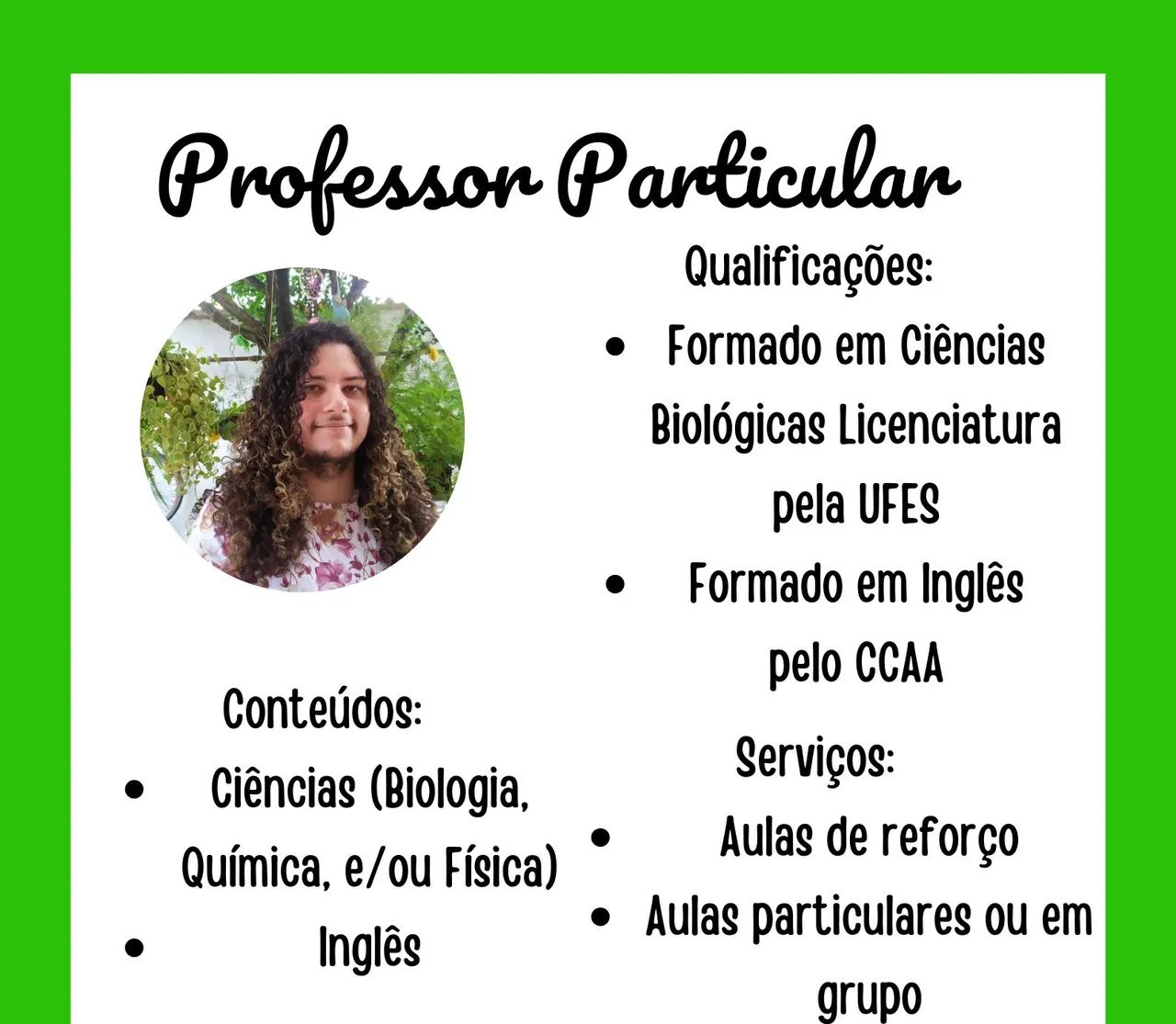 Professor Particular - Ciências, Inglês e reforço escolar