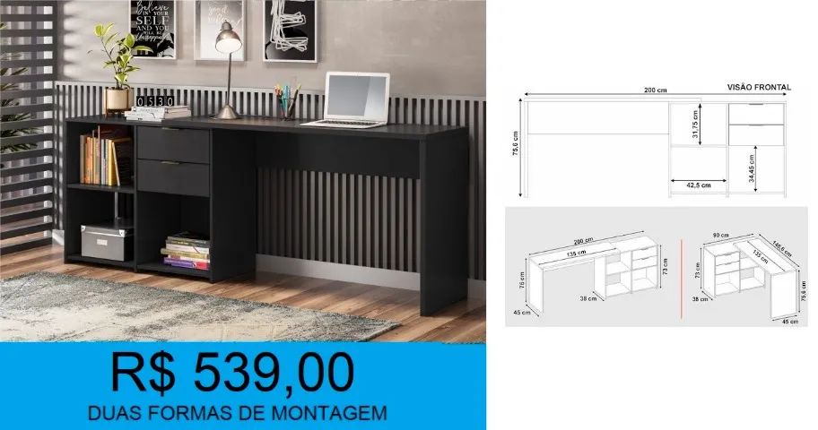 Escrivaninha em l regulável - a pronta entrega 