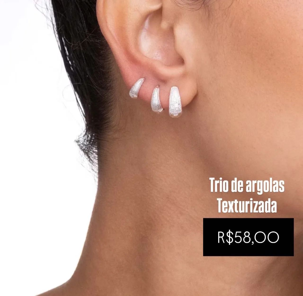 Trio de argolas Prata 925 acompanha certificado de garantia 