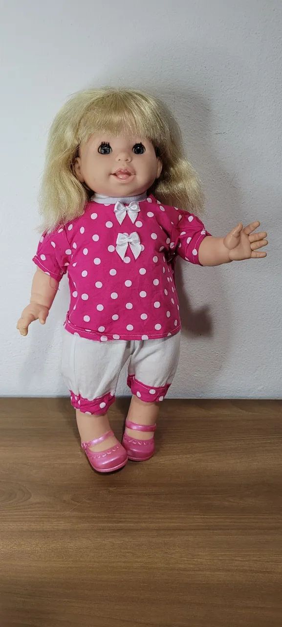 Boneca antiga Cotiplás  olhos que abrem e fecham de roupa de bolinhas com sapatinho - Foto 5