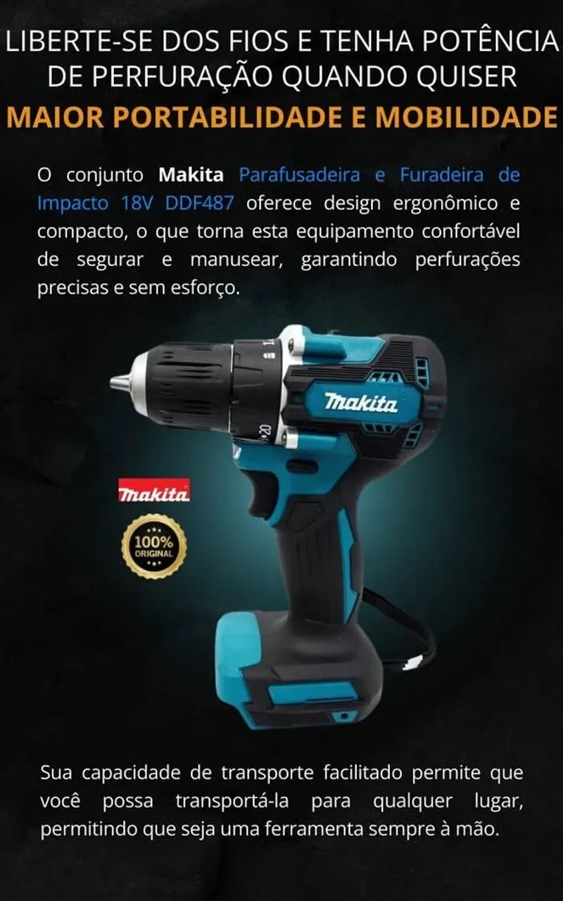 NOVO] Furadeira e Parafusadeira Makita DDF487 2 Vel c/ LED - 20