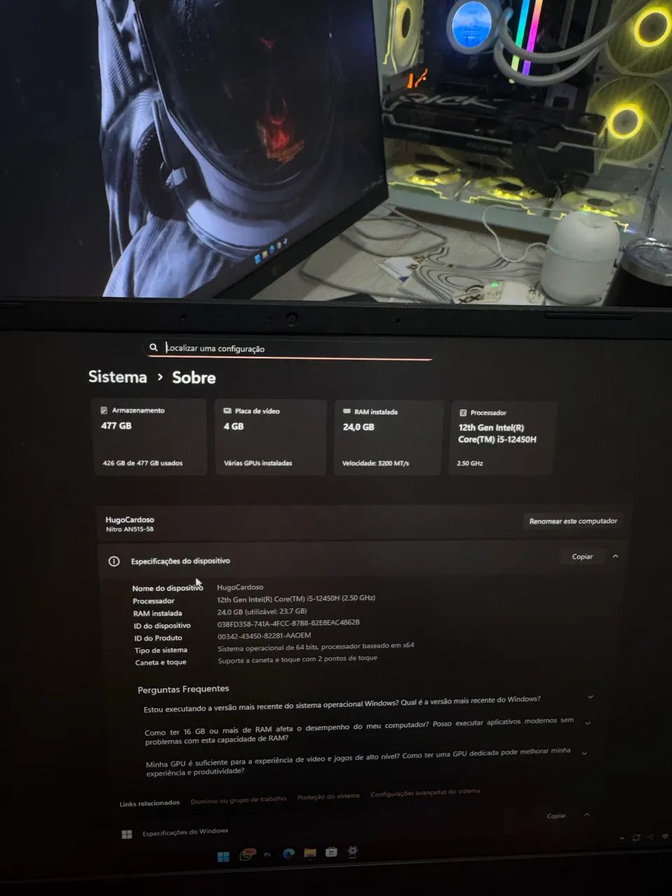 Notebook Gamer Nitro 5 24gb RAM + RTX 3050 + SSD 512gb - Foto 2