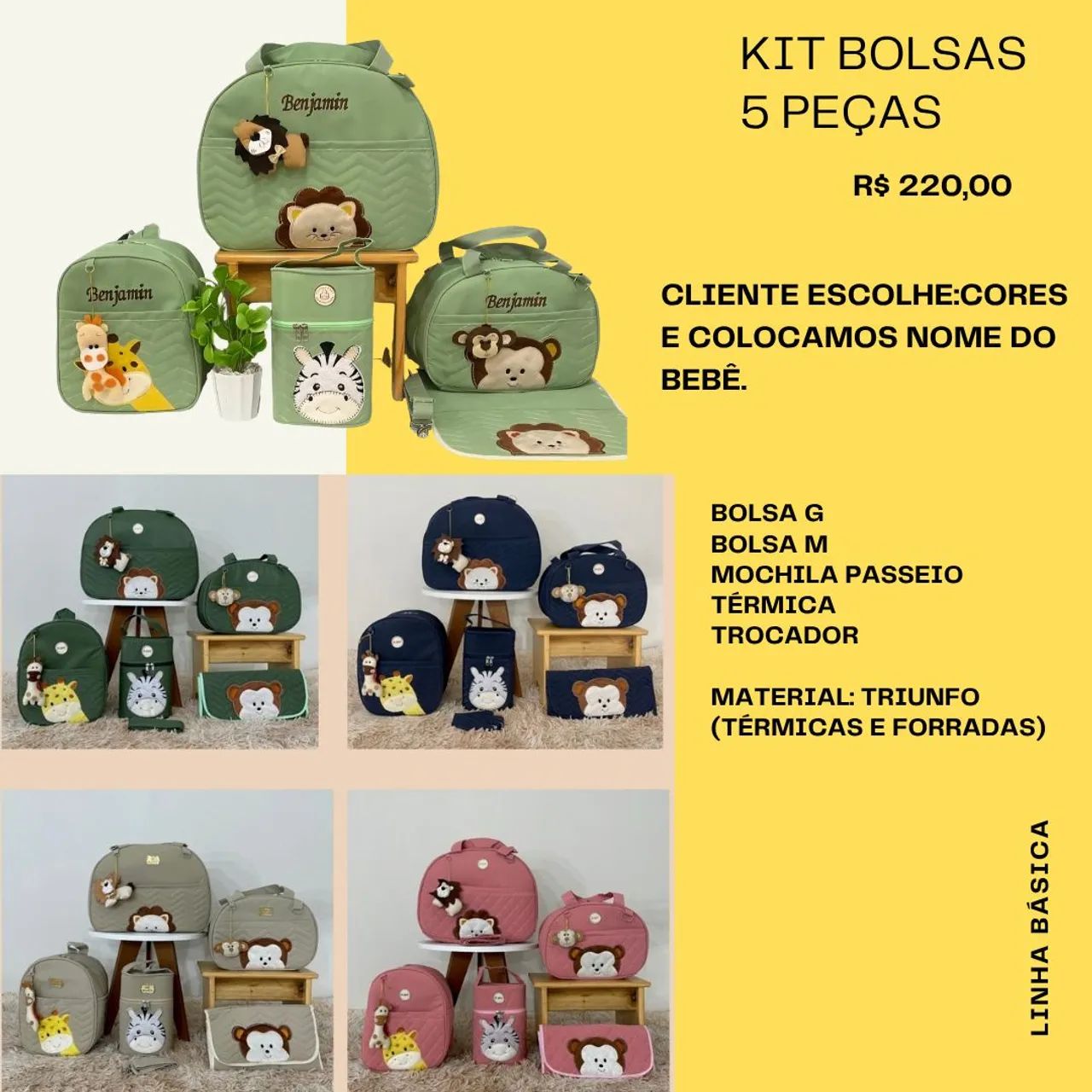Kit Bolsas Maternidade Personalizado 3 Peças - Foto 2