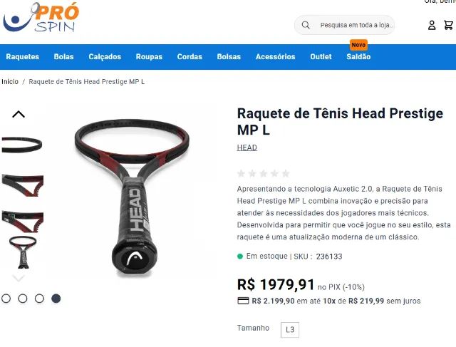 Raquete de Tênis Head Prestige MP L 99" 16*19 300gr L3 - NOVAS. Desconto no par. - Foto 6