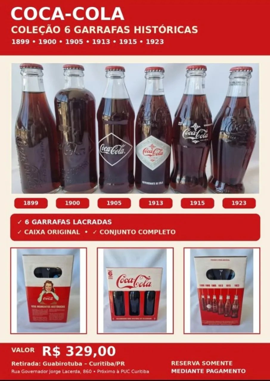 COCA-COLA - COLEÇÃO 6 GARRAFAS HISTÓRICAS - Antiguidades