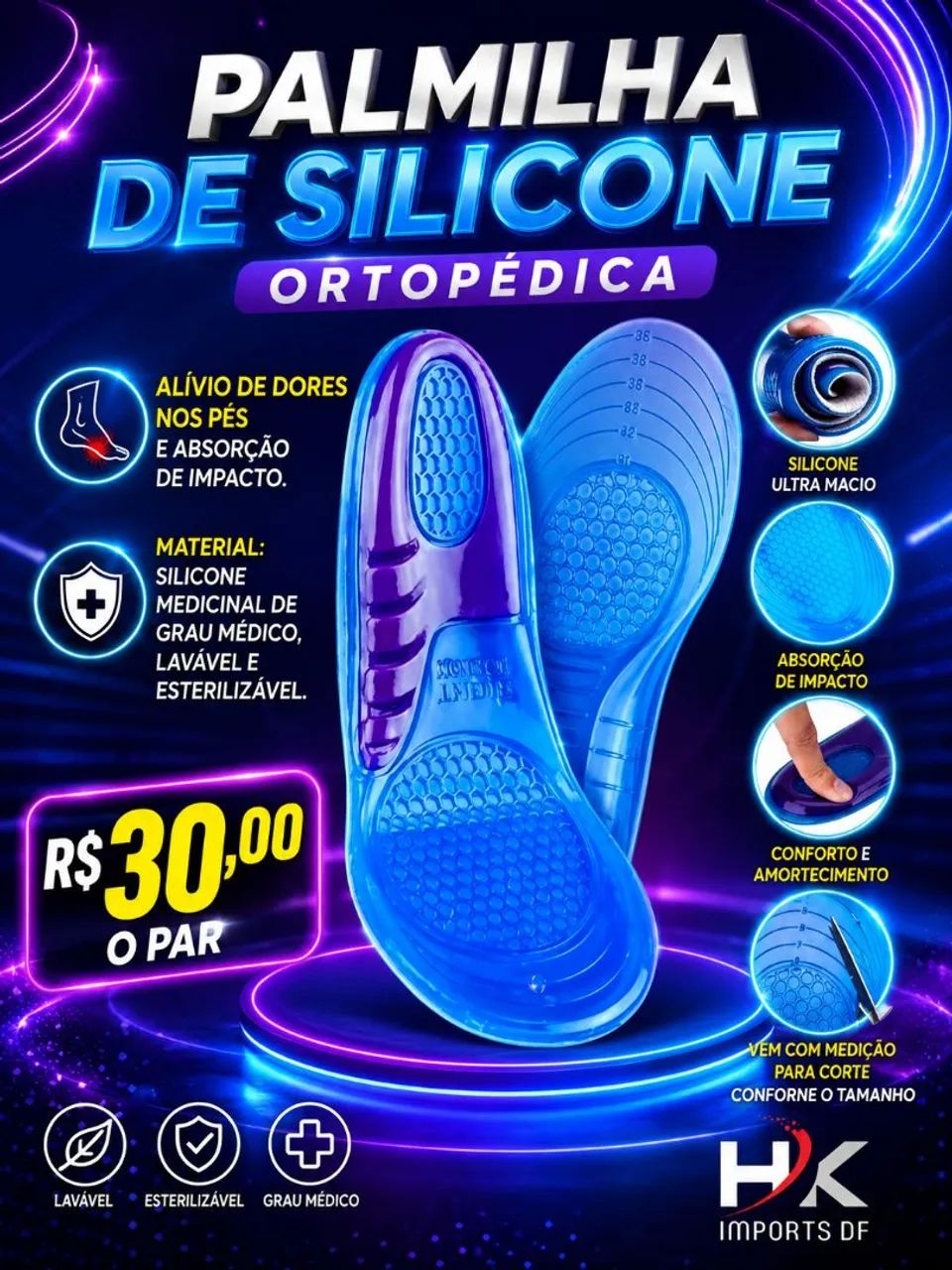 PAR DE PALMILHA GEL CORTÁVEL