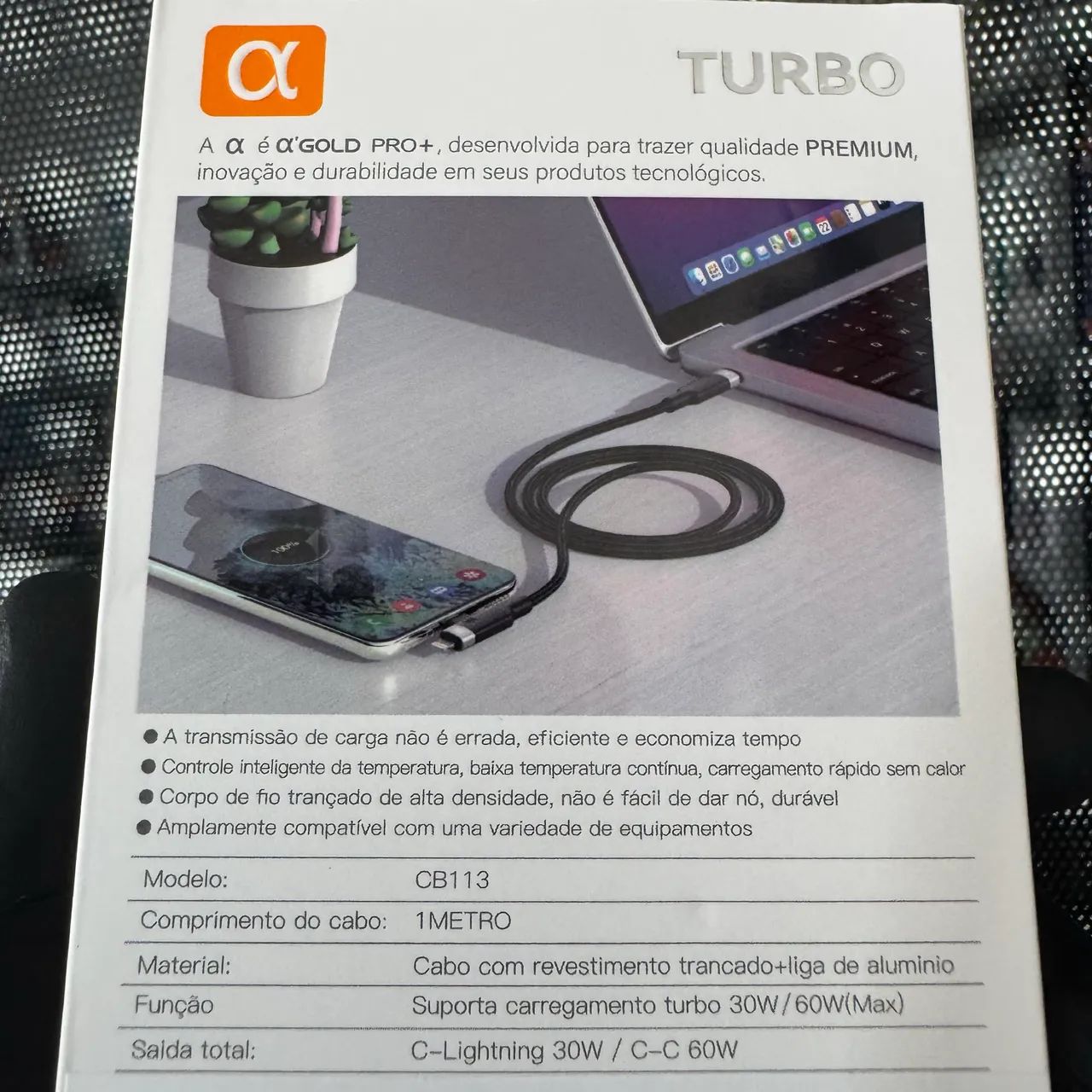 Cabo Turbo 2 em 1 Alpha - USB-C para Lightning e USB-C - 30W/60W - Foto 2
