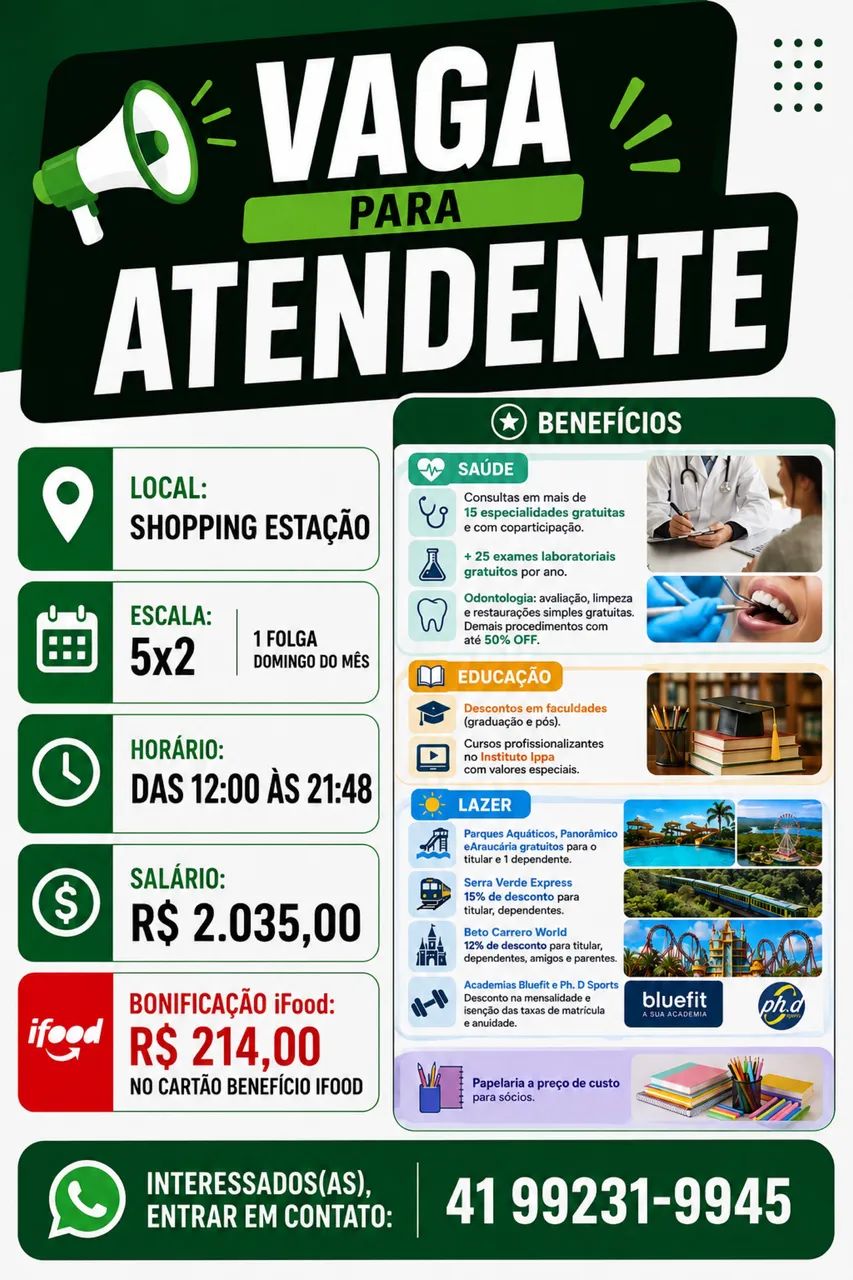 Vaga para atendente 