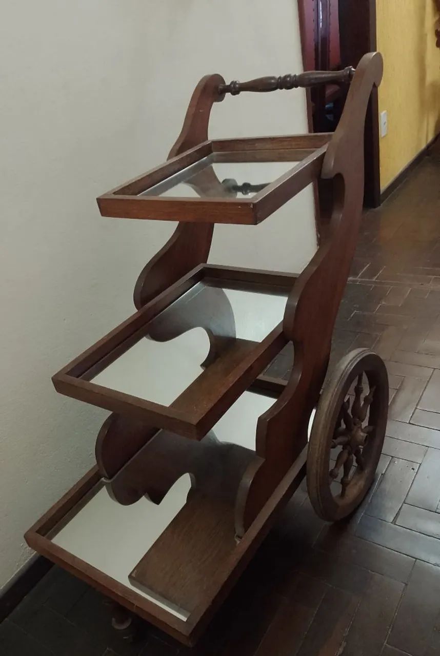 Carrinho chá/bebida em madeira maciça - item vintage - Foto 3