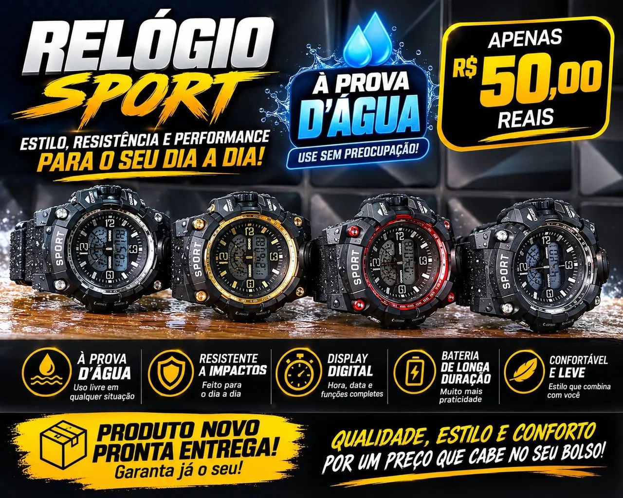 Relógio Tático A prova d Água 
