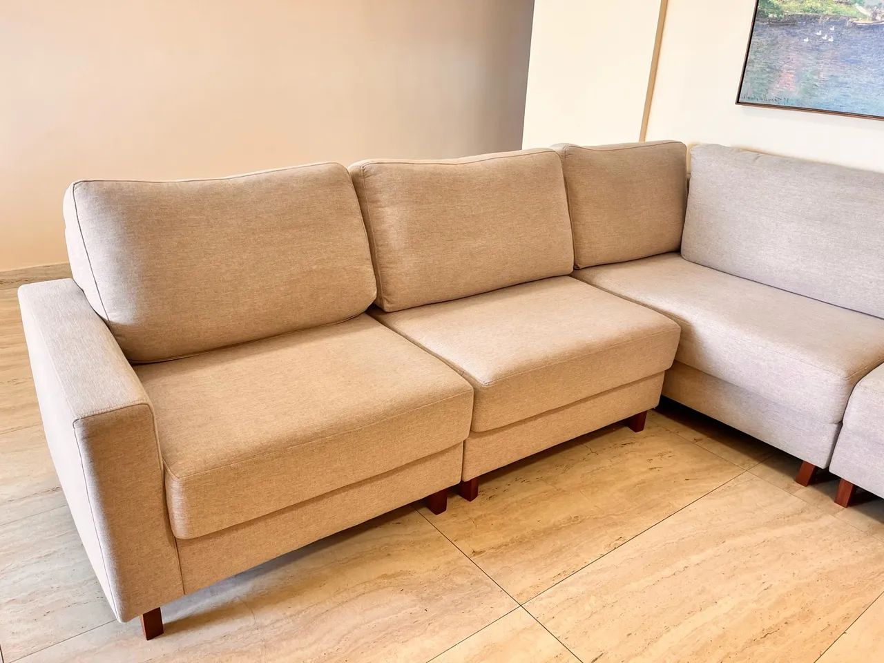 Sofá de Canto em Linho Bege - Foto 2