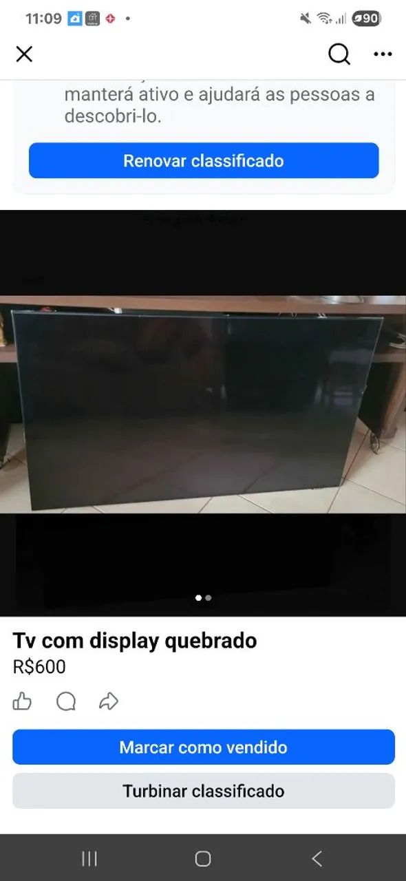 Tv samsung 65" display quebrado