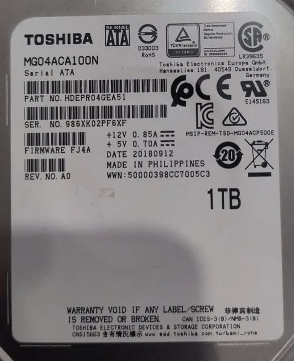 HDD 1 TB Toshiba HDEPR04GEA51 1TB SATA 6Gb/s 512n SIE 3.5 polegadas