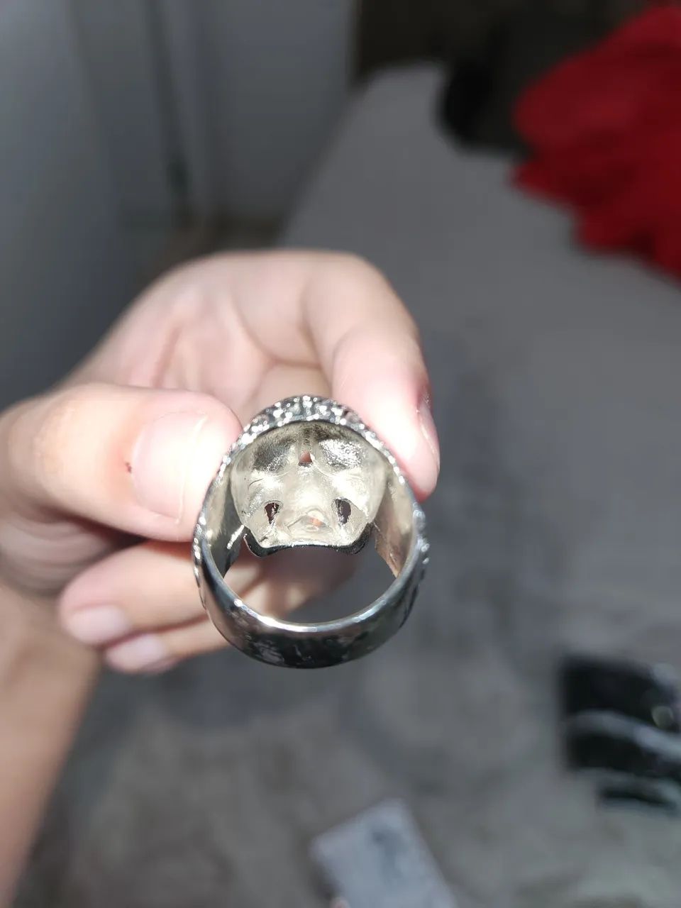 ANEL caveira prateado com aplicação  - Foto 5