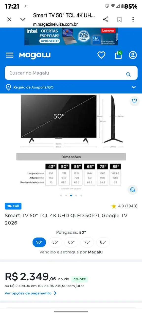 TV NOVA TCL QLED 50 POLEGADAS NA GARANTIA - Foto 3
