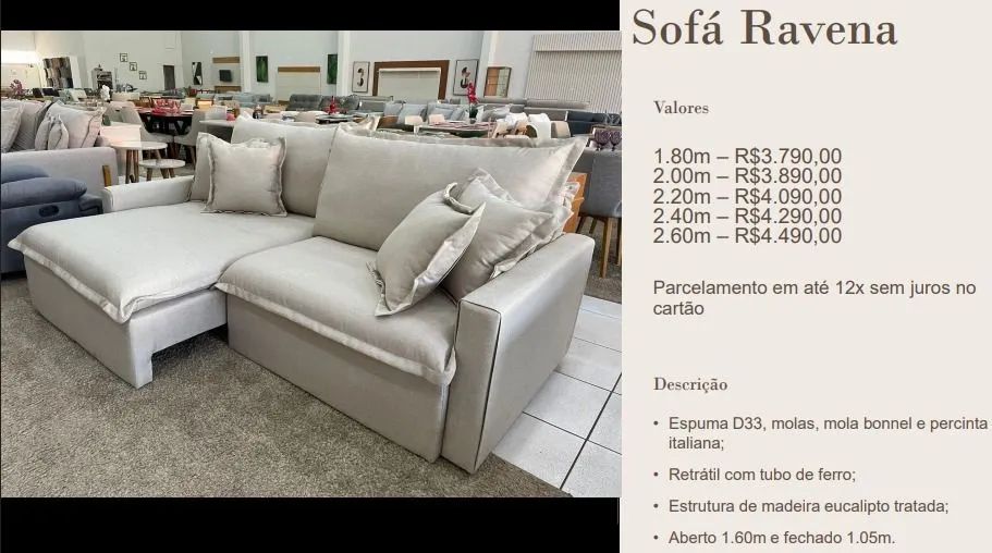 Sofá 2 Lugares Ravena 1.80 m Retrátil NOVÍSSIMO - Foto 4