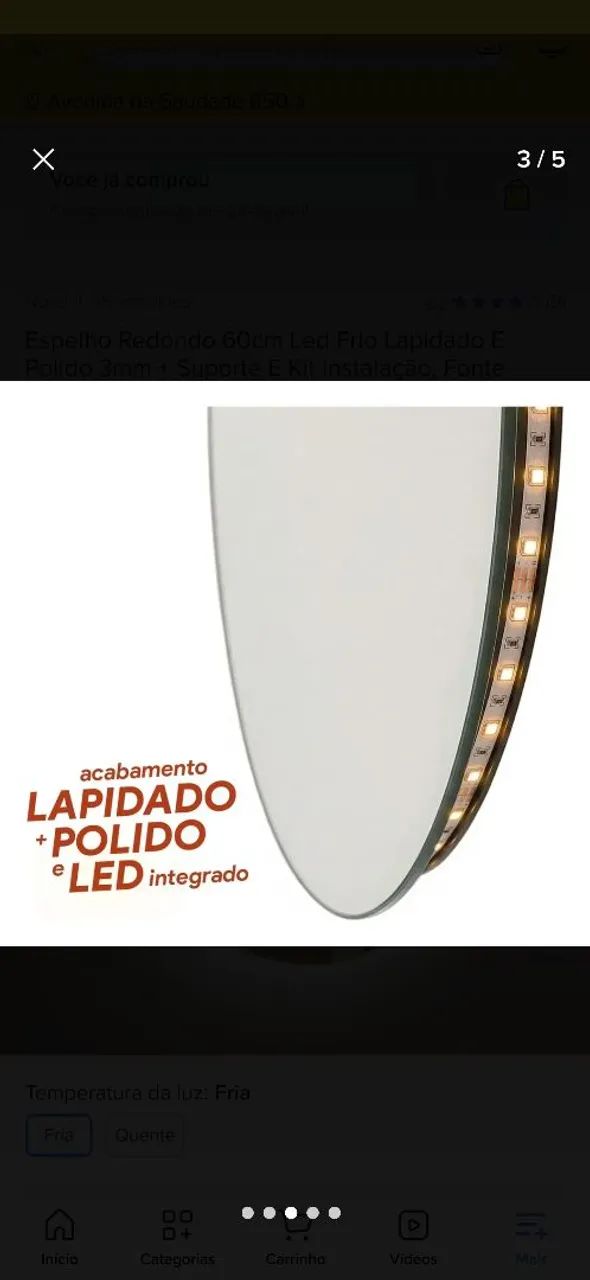 Espelho redondo 60cm LED com fonte e suporte - Foto 3