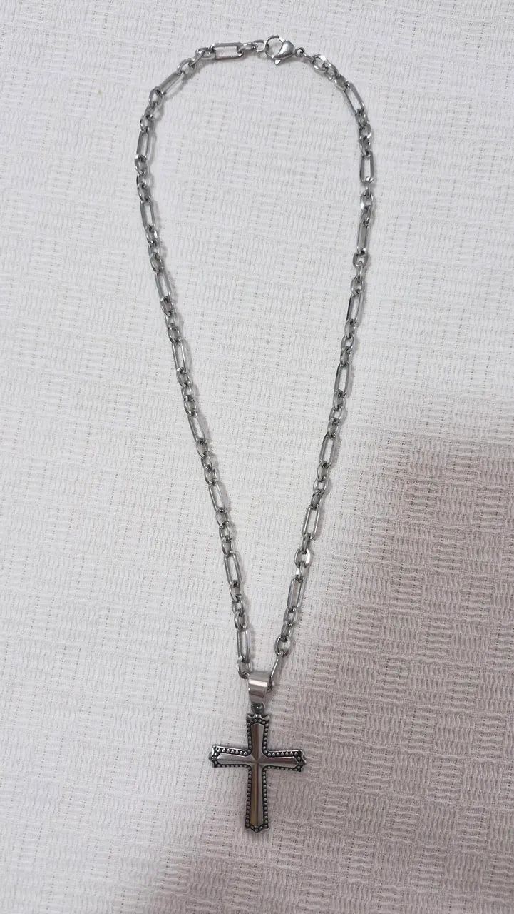 CORDÃO E CRUCIFIXO AÇO INOXIDÁVEL 