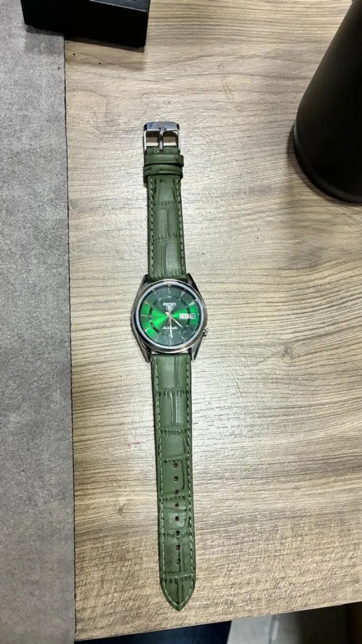 Relógio Automático Vintage Seiko 5 7009a Dial Pulseira Verde - Foto 4
