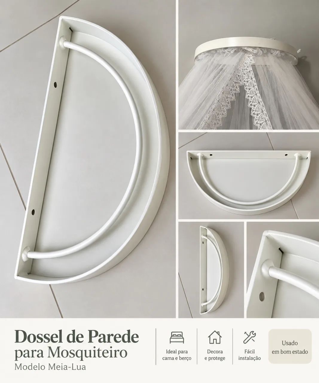 Dossel de Parede para Mosquiteiro Meia-Lua - Branco