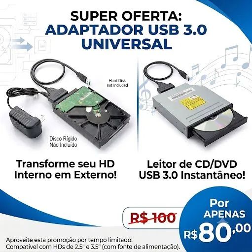 CABO ADAPTADOR 3.0 PARA HD EXTERNO DE PC DESKTOP E LEITOR DE CD 