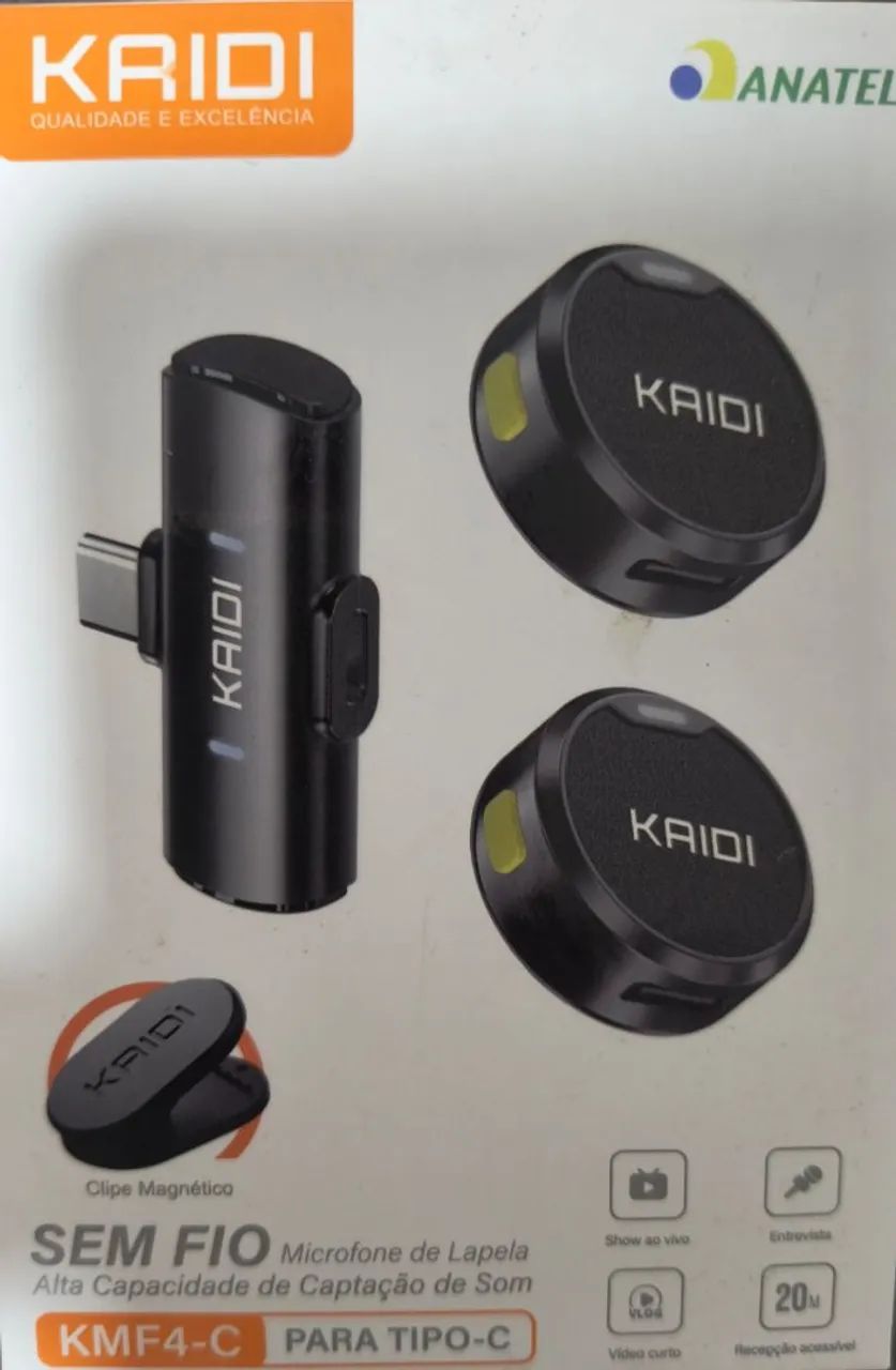 Microfone de Lapela Sem Fio Kaidi KMF4-C P/ Android e Iphone á Partir Do 15