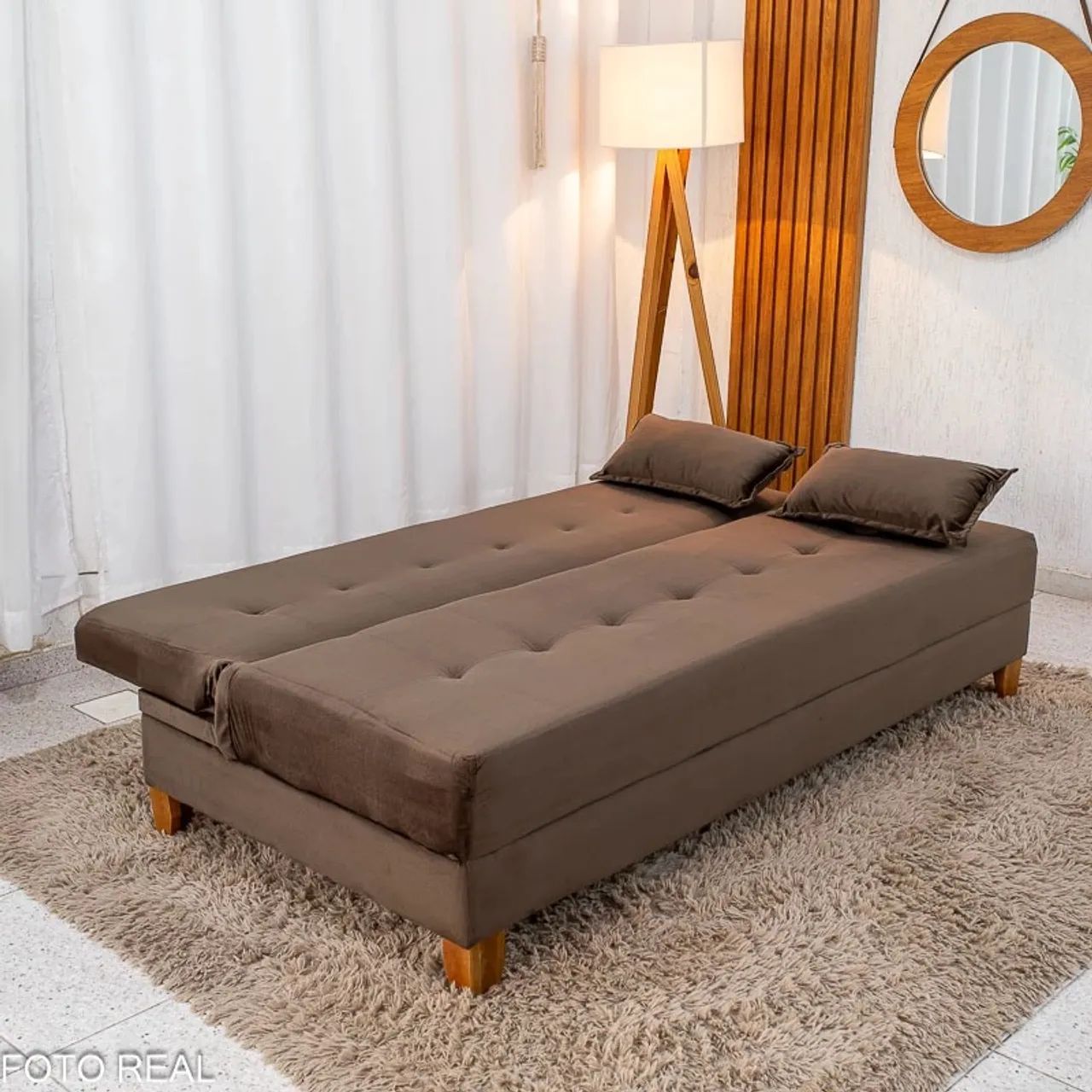 Sofá Cama Arpoador Veludo Marrom Larg. 1.85m rf776 - Foto 3