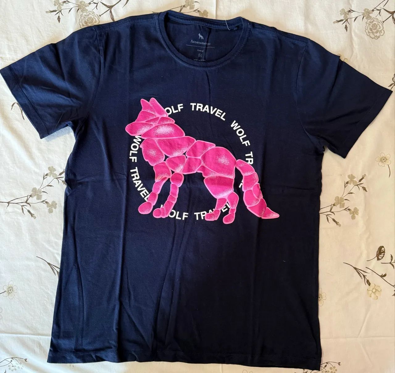 Camiseta azul marinho Lobo rosa M