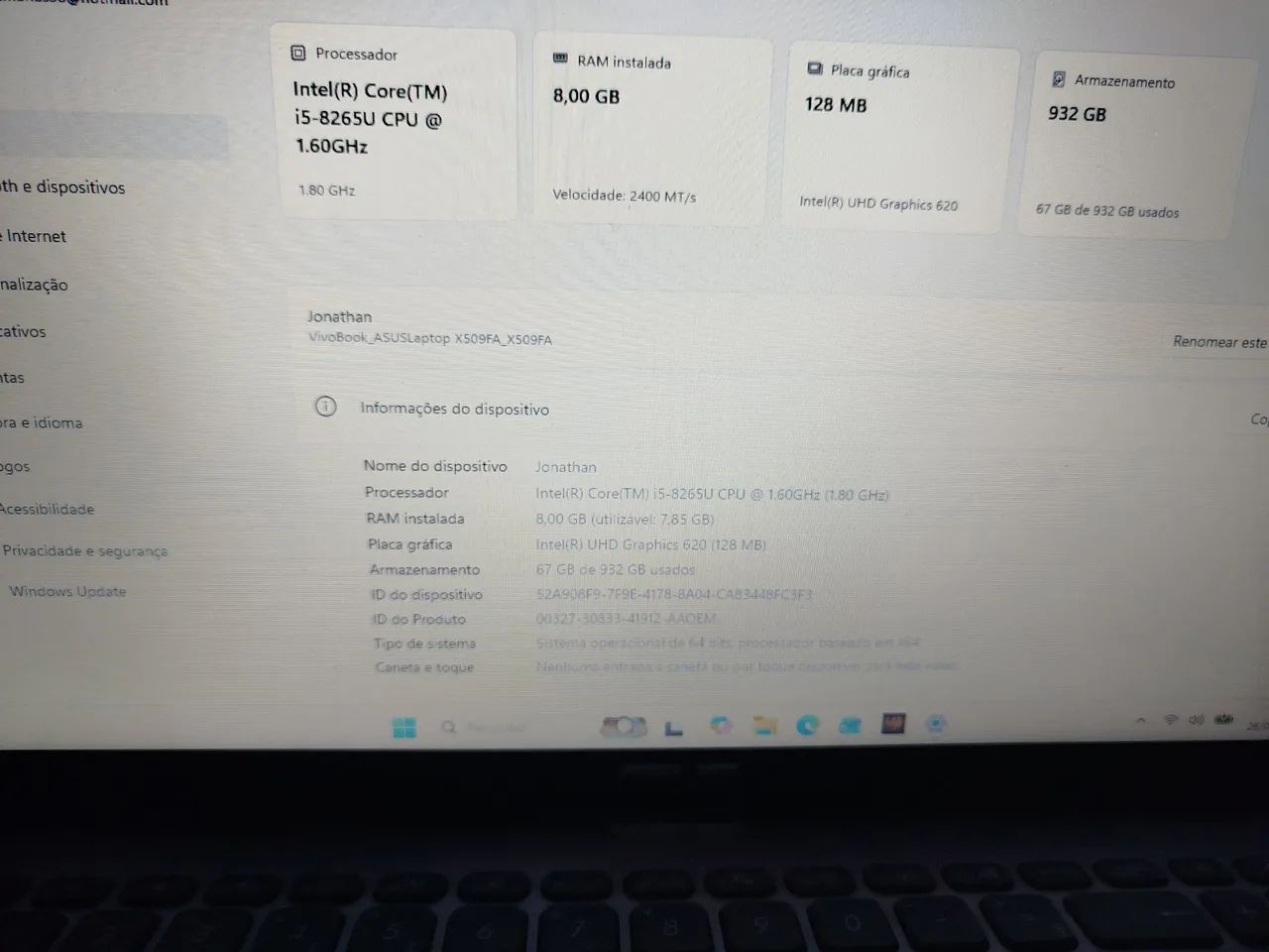 Notebook Asus funcionando tudo i5 8 geração 