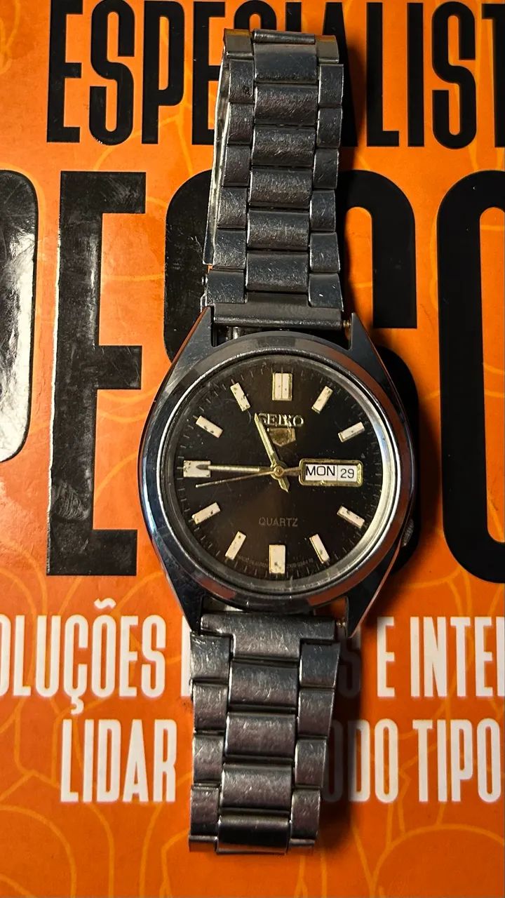     Seiko Vintage Quartz Masculino Aço Dia Data Colecionável - Foto 5
