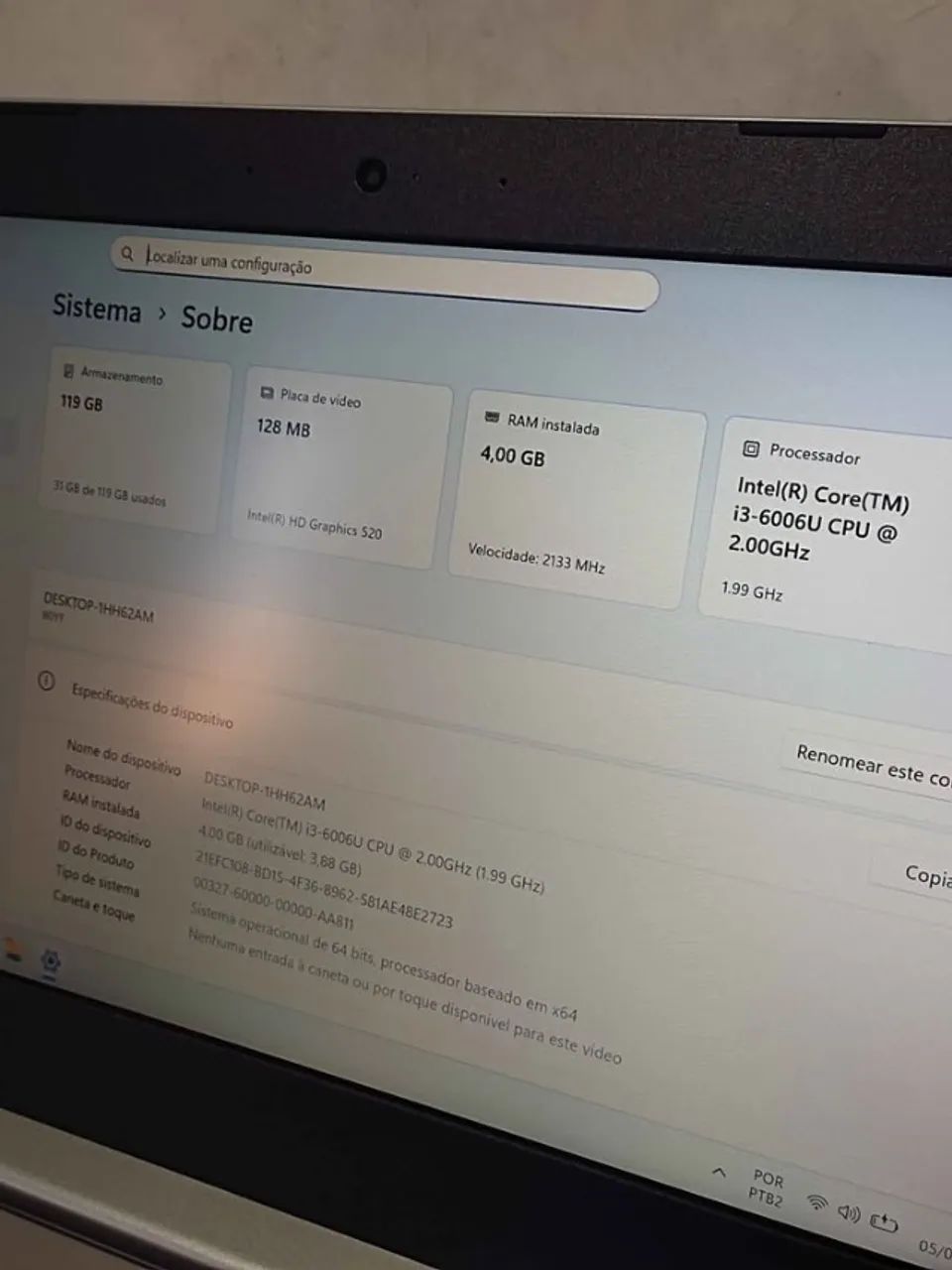 Notebook Lenovo, i3 6006u, 4gb DDR4, SSD 120gb, 14 polegadas, Win 11 (Muito conservado) - Foto 4