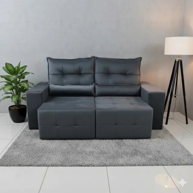 Sofá retratil e reclinavel cinza veludo produto novo 