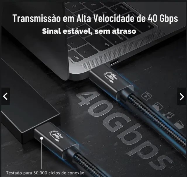 Cabo USB-C 240W 40Gbps USB4 Thunderbolt 4 8K Gen3x2 E-Marker 1mts - Foto 4