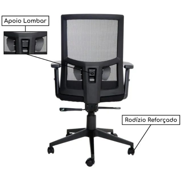 Cadeira de Escritório Diretor Tela Mesh KIEV Preta Ergonômica Conforto Modelo 34006 - Foto 5