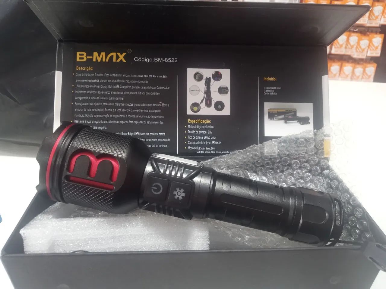 Lanterna Tática 8522 B-Max 2000 Metros 7 Funções 2 Leds - Foto 5