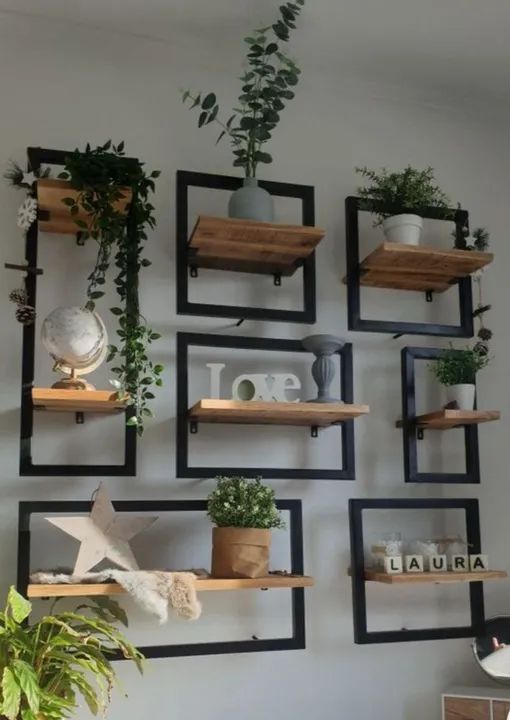 (Jardim Suspenso) Rack de parede moderno com prateleiras de metal e design industrial - Foto 2