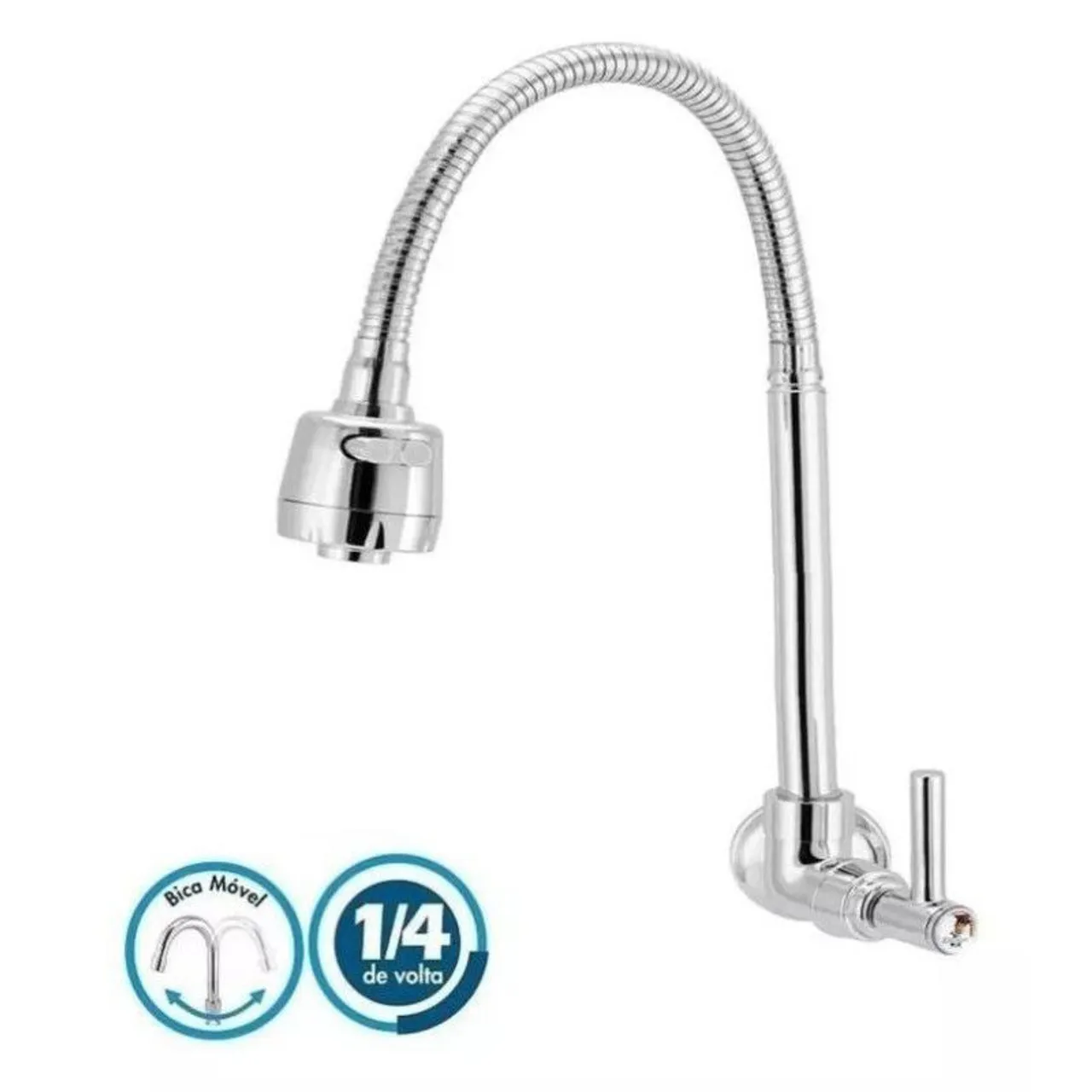 Torneira de Cozinha gourmet para parede com Bica Móvel 1/4 de Volta