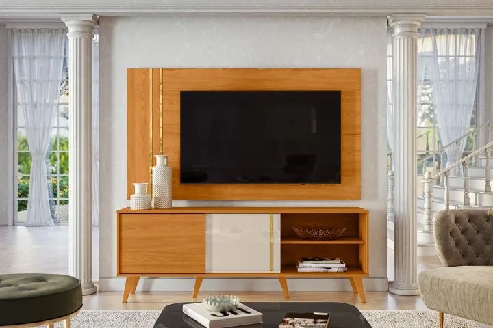 Painel e Rack Cronus Cinamomo.Off White Madetec - Entrega Rápida! 