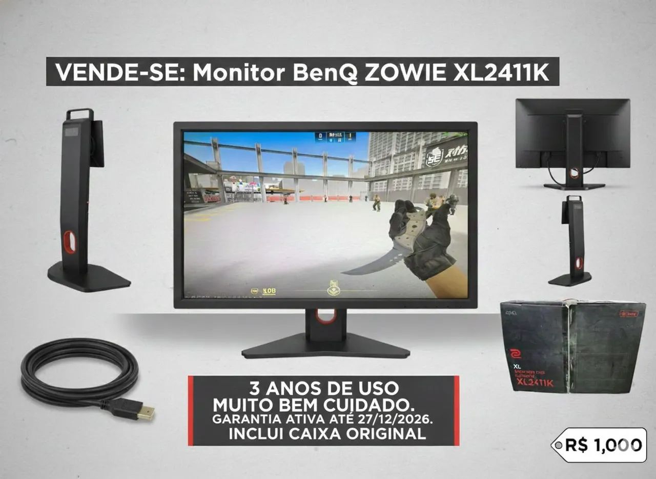 MONITOR BENQ XL2411K COM GARANTIA ATIVA!