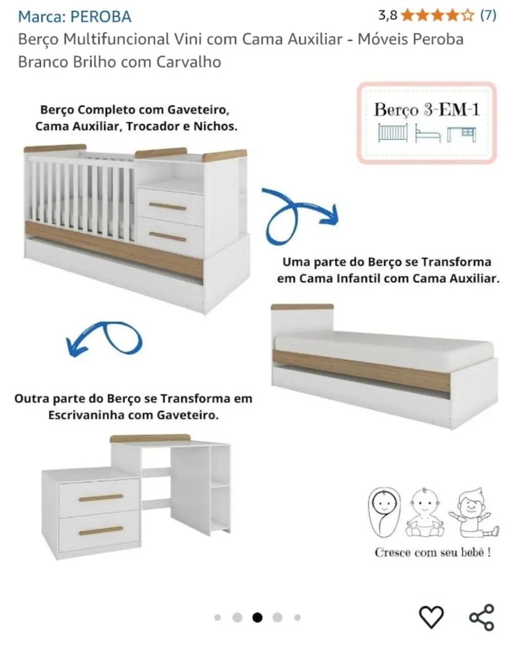 Berço que vira cama + cômoda com 4 gavetas e uma porta. - Camas e ...