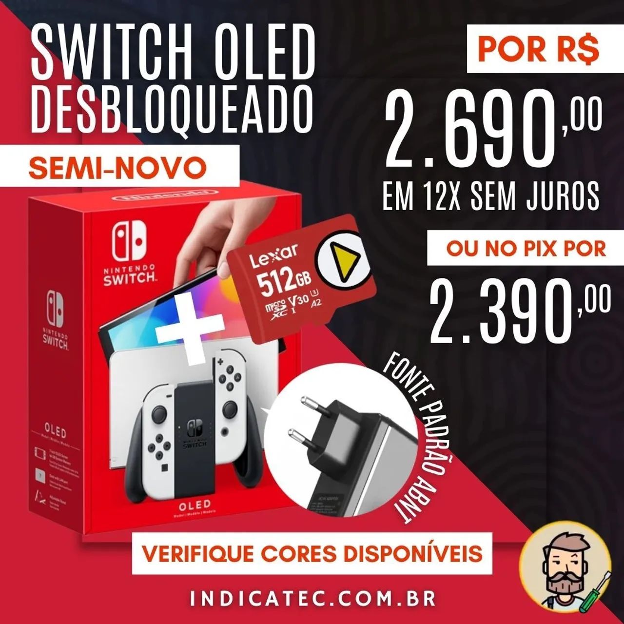 Nintendo Switch OLED Desbloqueado Semi-Novo