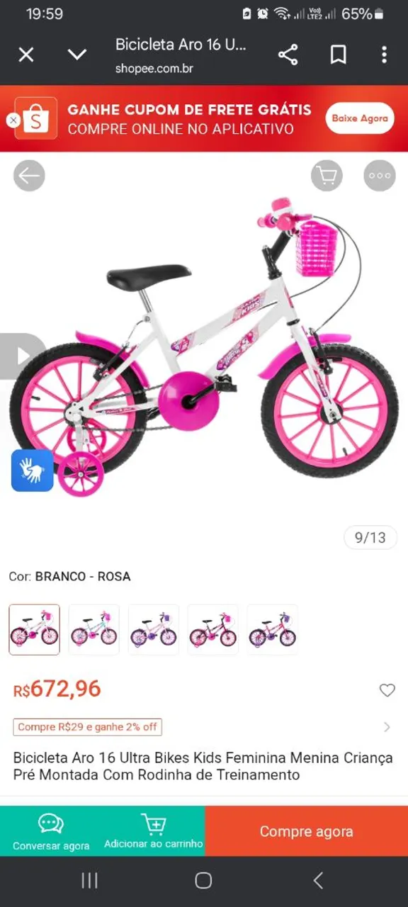 Bicicleta Aro 16 Ultra Bikes Kids Feminina