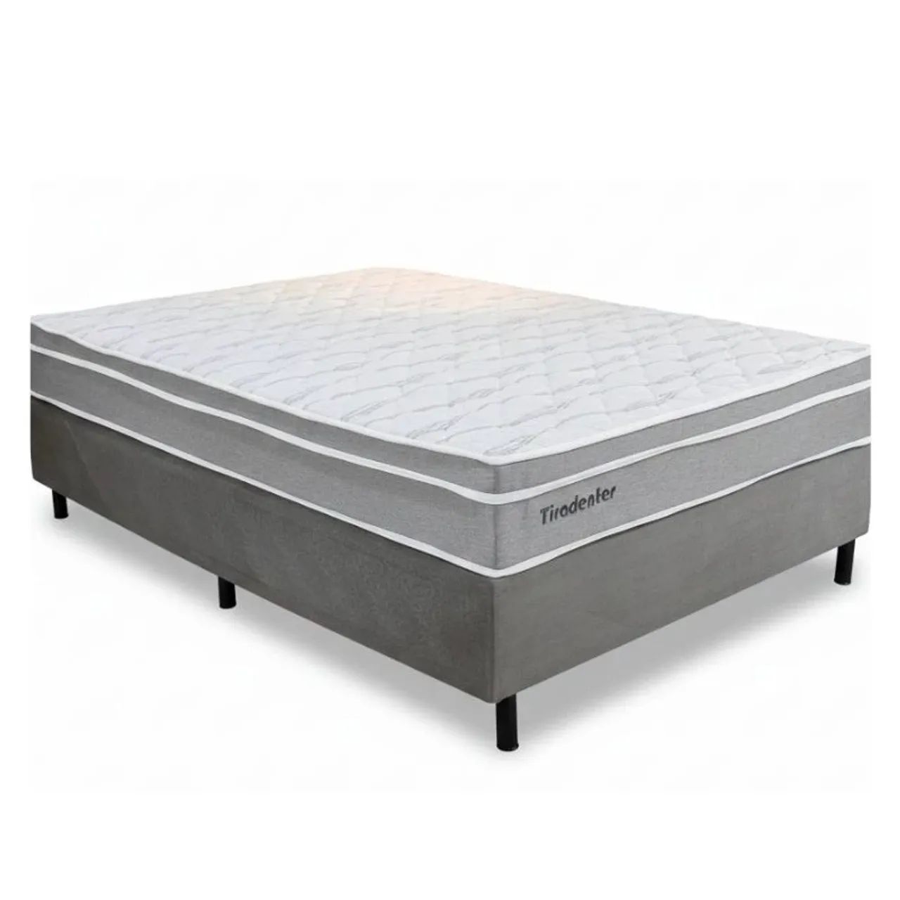 Colchão Casal Molas Ensacadas Linho Cinza + Base Box Simples OFERTA rf322