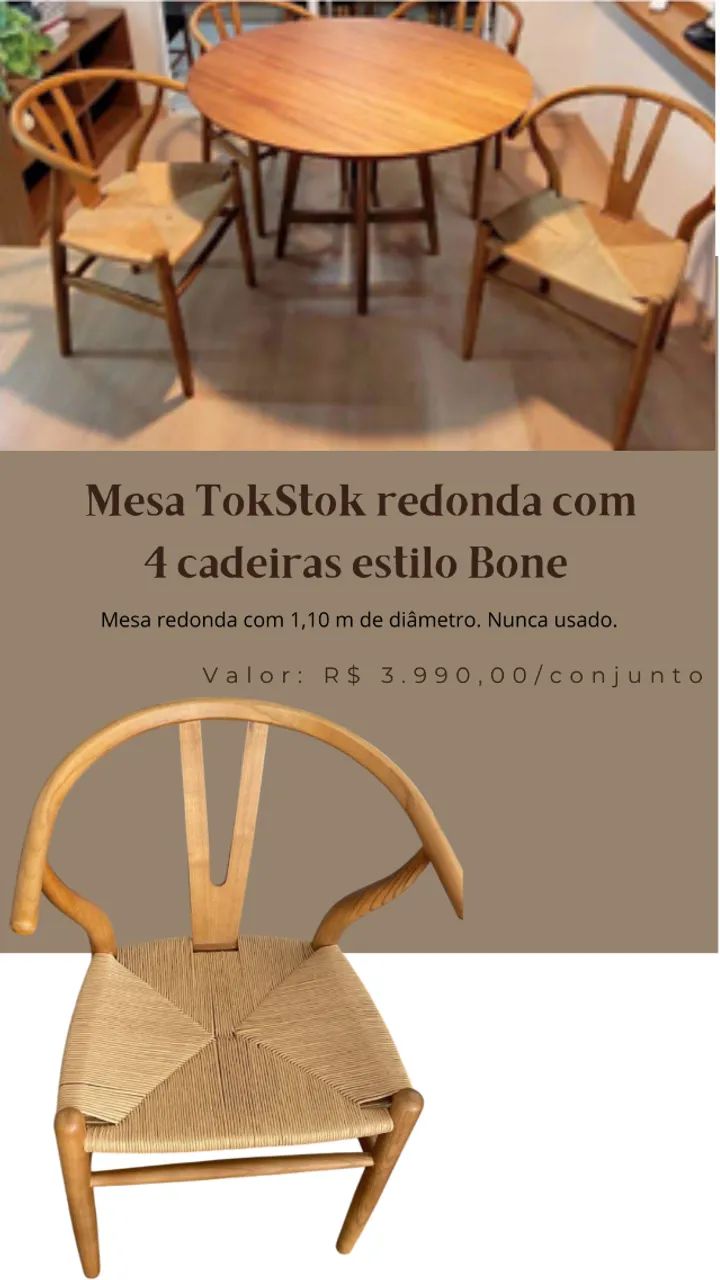 Mesa redonda Tokstok com 4 cadeiras estilo Bone - Foto 3