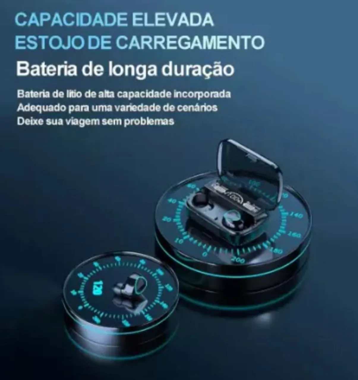 Fone de ouvido sem fio com estojo de carregamento