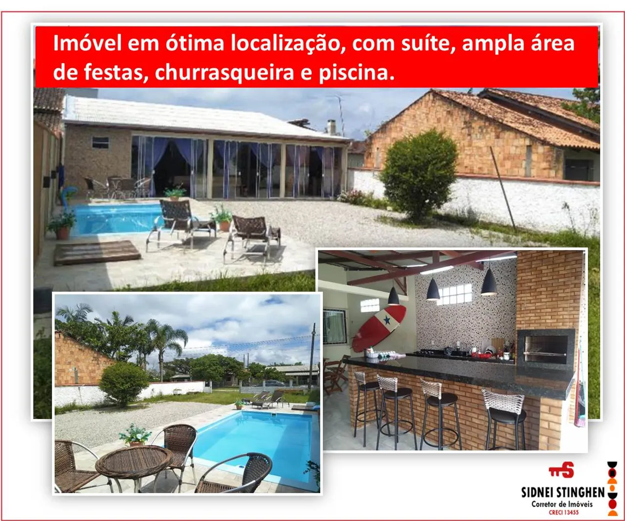 Casa com piscina e excelente área de festas, localizada perto da praia