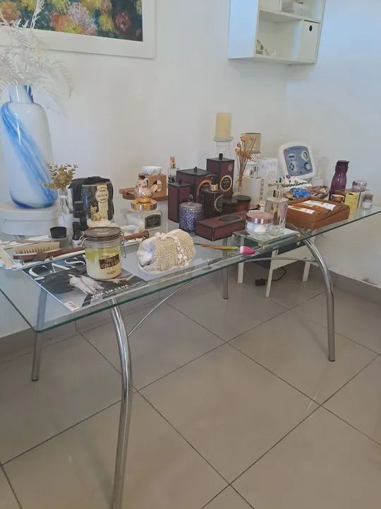 Mesa Tok & Stok tampão vidro com base inox - Foto 2