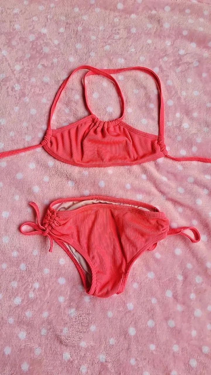 Biquíni rosa fluorescente infantil 