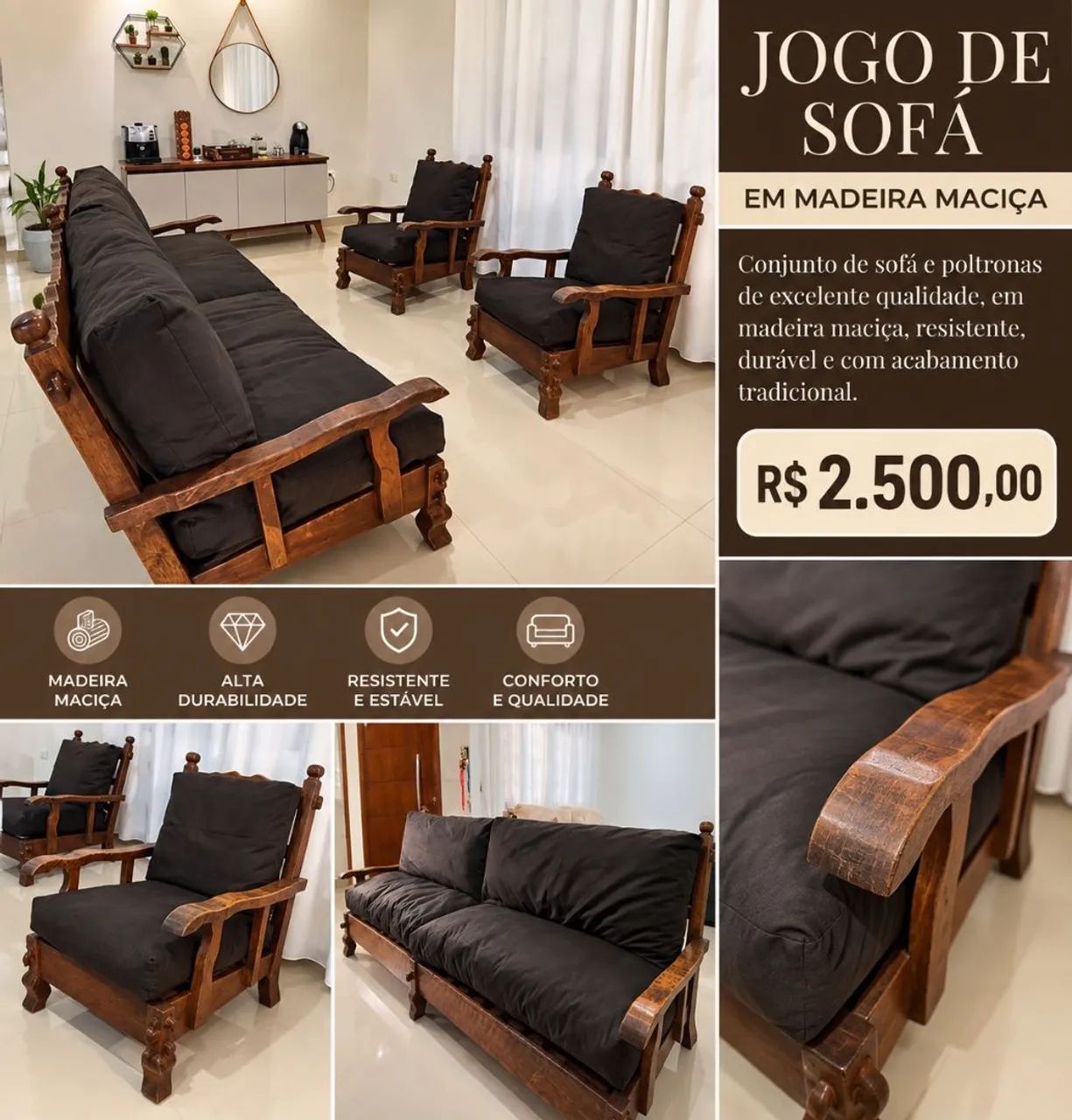 Jogo de sofá de madeira  - Foto 4