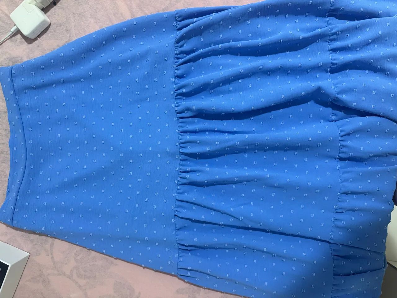 Conjunto saia longa e cropped texturizado em poá - Foto 3